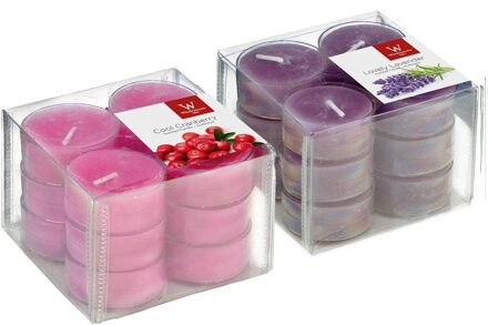 Trend Candles Pakket Geurkaarsen theelichtjes 24 stuks - lavendel/bosbessen - 4 branduren