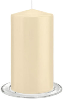 Trend Candles Stompkaarsen met glazen onderzetters set van 2x stuks - creme wit 8 x 15 cm