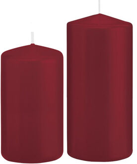 Trend Candles Stompkaarsen set van 2x stuks bordeaux rood 12 en 15 cm