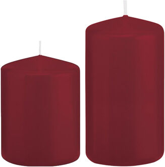 Trend Candles Stompkaarsen set van 2x stuks bordeaux rood 8 en 12 cm