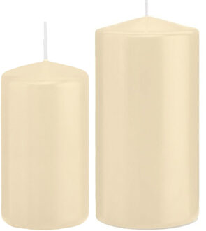 Trend Candles Stompkaarsen set van 2x stuks creme wit 12 en 15 cm - Stompkaarsen