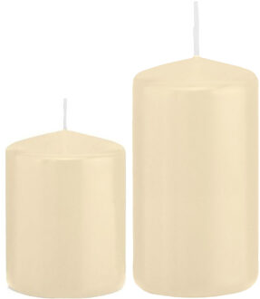 Trend Candles Stompkaarsen set van 2x stuks creme wit 8 en 12 cm - Stompkaarsen