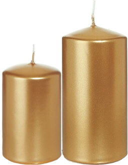 Trend Candles Stompkaarsen set van 2x stuks goud 8 en 12 cm - Stompkaarsen Goudkleurig