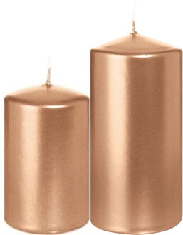 Trend Candles Stompkaarsen set van 2x stuks rose goud 8 en 12 cm - Stompkaarsen Goudkleurig