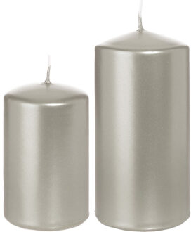 Trend Candles Stompkaarsen set van 2x stuks zilver 8 en 12 cm - Stompkaarsen Zilverkleurig