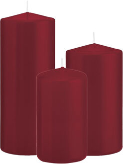 Trend Candles Stompkaarsen set van 3x stuks bordeaux rood 12-15-20 cm - Stompkaarsen