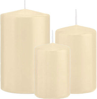 Trend Candles Stompkaarsen set van 3x stuks creme wit 10-12-15 cm - Stompkaarsen