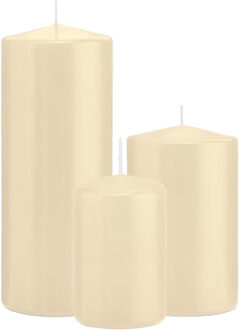 Trend Candles Stompkaarsen set van 3x stuks creme wit 12-15-20 cm - Stompkaarsen