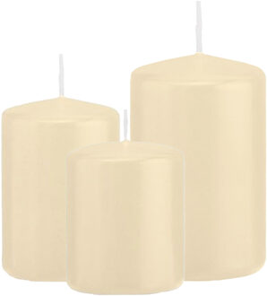 Trend Candles Stompkaarsen set van 3x stuks creme wit 8-10-12 cm - Stompkaarsen