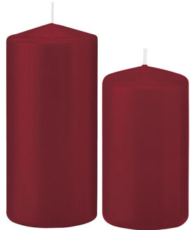 Trend Candles Stompkaarsen set van 4x stuks bordeaux rood 12 en 15 cm - Stompkaarsen