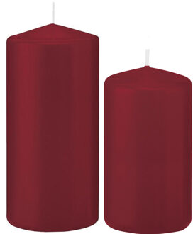 Trend Candles Stompkaarsen set van 4x stuks bordeaux rood 12 en 15 cm
