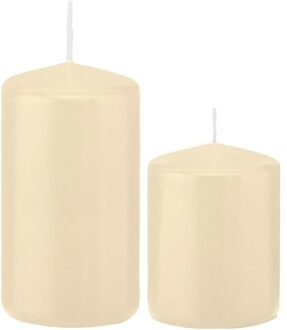 Trend Candles Stompkaarsen set van 4x stuks creme wit 8 en 12 cm - Stompkaarsen