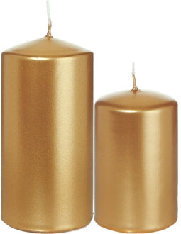 Trend Candles Stompkaarsen set van 4x stuks goud 8 en 12 cm - Stompkaarsen Goudkleurig