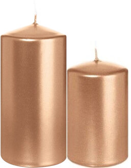 Trend Candles Stompkaarsen set van 4x stuks rose goud 8 en 12 cm - Stompkaarsen Goudkleurig