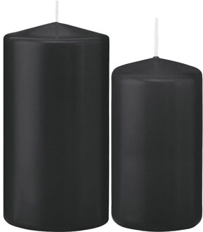 Trend Candles Stompkaarsen set van 4x stuks zwart 12 en 15 cm