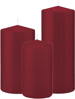 Trend Candles Stompkaarsen set van 6x stuks bordeaux rood 12-15-20 cm - Stompkaarsen