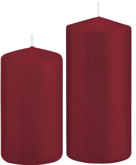 Trend Candles Stompkaarsen set van 6x stuks bordeaux rood 12 en 15 cm - Stompkaarsen