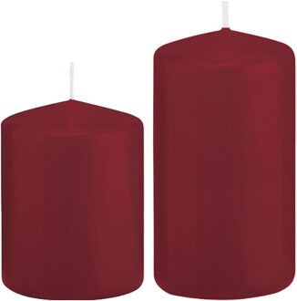 Trend Candles Stompkaarsen set van 6x stuks bordeaux rood 8 en 12 cm