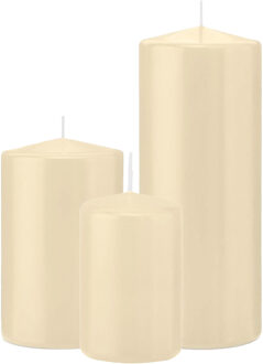 Trend Candles Stompkaarsen set van 6x stuks creme wit 12-15-20 cm