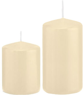 Trend Candles Stompkaarsen set van 6x stuks creme wit 8 en 12 cm - Stompkaarsen