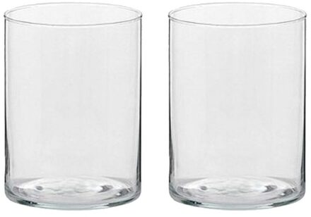 Trend Candles Theelichthouder - 2x - transparant glas - hoog model - 5,5 x 6,5 cm - Kaarsenhouders