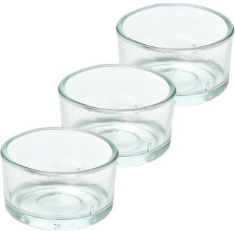 Trend Candles theelichthouder - 3x - glas - transparant - 4x3 cm - waxinelicht