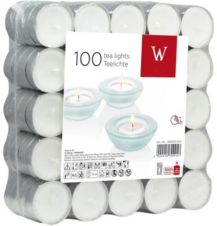 Trend Candles Theelichtjes/waxinelichtjes - wit - 100x stuks - 4 branduren - Geurloze kaars
