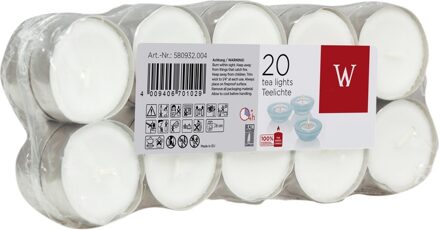 Trend Candles Theelichtjes/waxinelichtjes - wit - 20x - 4 branduren - geurloze kaars