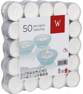 Trend Candles Theelichtjes/waxinelichtjes - Wit - 50x stuks - 4 branduren - Geurloze kaars