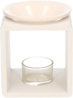 Trend Candles Vierkante geurolie/scented chips/waxmelts brander 10 x 10 x 12 cm - Geurbranders Wit