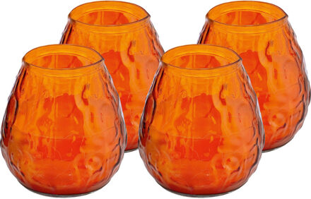 Trend Candles Windlicht kaars - 12x - oranje - 48 branduren - Glas - 10 x 10 cm - Terraskaarsen/tuinkaars