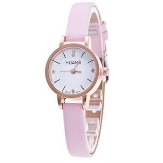 Trend Eenvoudige All-Wedstrijd Dames Horloge Legering Gesp Lederen Quartz Horloges Womens Kleine Verse Stijl Polshorloge Horloges Vrouwen roze