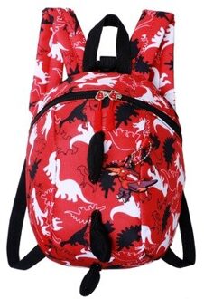 Trend Kinderen Cartoon Dinosaurus Gedrukt Rugzak Met Anti-verloren Harnas Lichtgewicht Dubbele Rits Sluiting Rugzak Rood