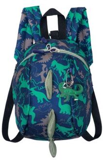 Trend Kinderen Cartoon Dinosaurus Gedrukt Rugzak Met Anti-verloren Harnas Lichtgewicht Dubbele Rits Sluiting Rugzak Roze