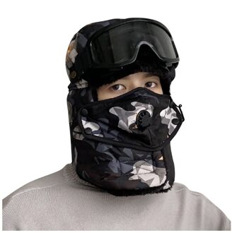 Trend Winter Thermische Bomber Hoeden Mannen Vrouwen Mode Oor Bescherming Gezicht Winddicht Ski Camouflage Cap Fluwelen Dikker Paar Hoed #3