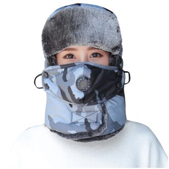 Trend Winter Thermische Bomber Hoeden Mannen Vrouwen Mode Oor Bescherming Gezicht Winddicht Ski Camouflage Cap Fluwelen Dikker Paar Hoed #3
