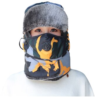 Trend Winter Thermische Bomber Hoeden Mannen Vrouwen Mode Oor Bescherming Gezicht Winddicht Ski Camouflage Cap Fluwelen Dikker Paar Hoed #3