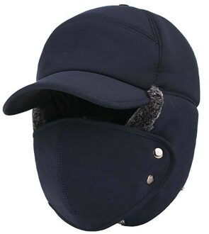 Trend Winter Thermische Bomber Hoeden Mannen Vrouwen Mode Oor Bescherming Gezicht Winddicht Ski Cap Fluwelen Dikker Paar Hoed Blauw