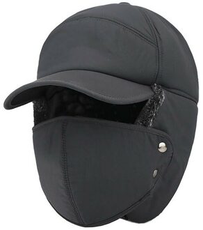 Trend Winter Thermische Bomber Hoeden Mannen Vrouwen Mode Oor Bescherming Gezicht Winddicht Ski Cap Fluwelen Dikker Paar Hoed grijs