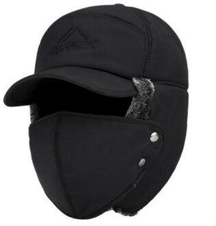 Trend Winter Thermische Bomber Hoeden Mannen Vrouwen Mode Oor Bescherming Gezicht Winddicht Ski Cap Fluwelen Dikker Paar Hoed zwart