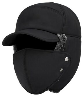 Trend Winter Thermische Bomber Hoeden Mannen Vrouwen Mode Oor Bescherming Gezicht Winddicht Ski Cap Fluwelen Dikker Paar Hoed zwart