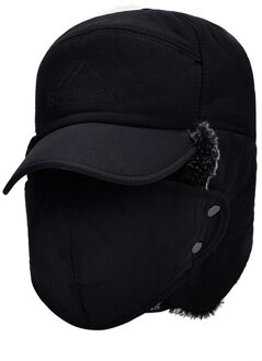 Trend Winter Warm Houden Thermische Bomber Hoeden Mannen Vrouwen Mode Oor Bescherming Gezicht Winddicht Ski Cap Fluwelen Dikker Paar Hoed x15 A-zwart