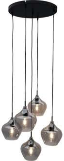 Trendhopper Hanglamp Rolf 5-lichts rond smoke Zwart - - Breedte: 61.00 cm