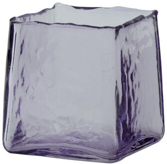 Trendhopper Theelicht 10x10x10,5 cm IDUNA glas lila - - Breedte: 10.00 cm