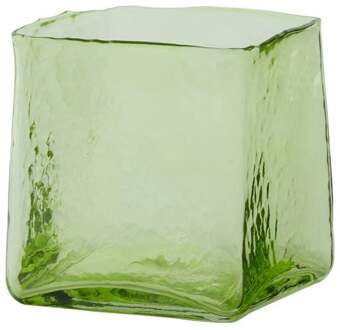 Trendhopper Theelicht 12x12x12,5 cm IDUNA glas gras groen - - Breedte: 12.00 cm