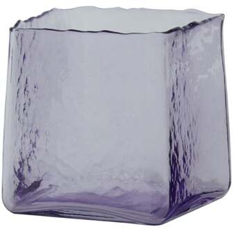 Trendhopper Theelicht 12x12x12,5 cm IDUNA glas lila - - Breedte: 12.00 cm
