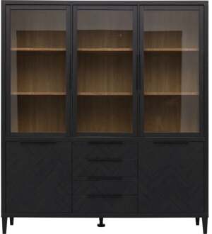 Trendhopper Vitrinekast Gaya 5 deurs Zwart - - Breedte: 190.00 cm
