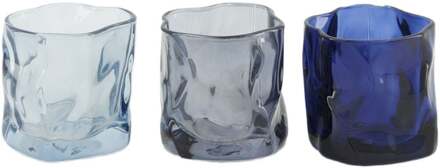 Trendhopper Waxinelichthouder helder glas blauw set van 3 - - Breedte: 8.00 cm