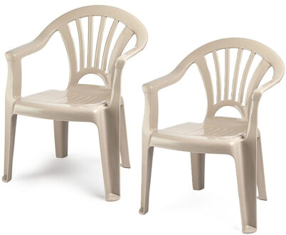 Trendoz Kinderstoel van kunststof - 2x - beige - 35 x 28 x 50 cm - tuin/camping/slaapkamer
