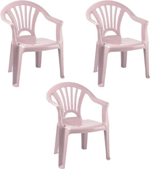 Trendoz Kinderstoel van kunststof - 3x - roze - 35 x 28 x 50 cm - tuin/camping/slaapkamer